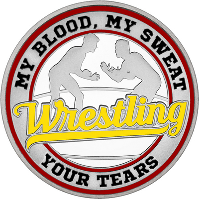 Yellow "Wrestling" with Maroon Outer Circular Borders